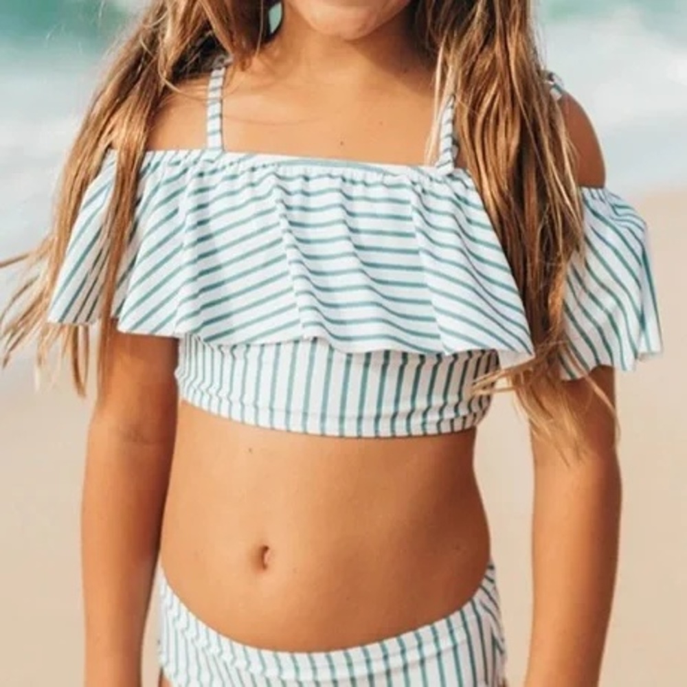 Albion Mini Wave Two-Piece Top Only Swim Blue Stripe Girls, 6Y (k9)